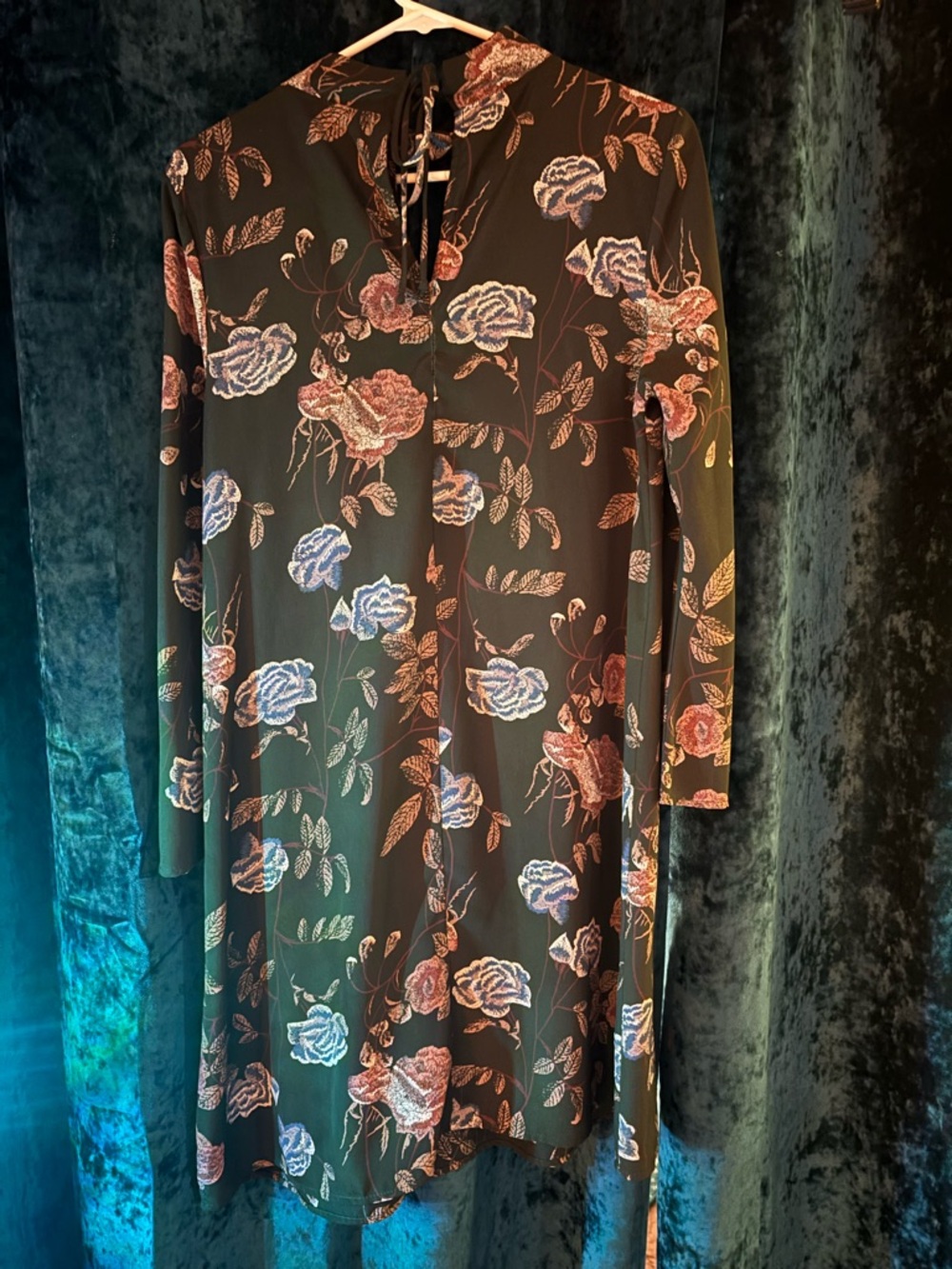 Gilli Clothing Black Long Sleeve Dress with Pink & Blue Floral Print